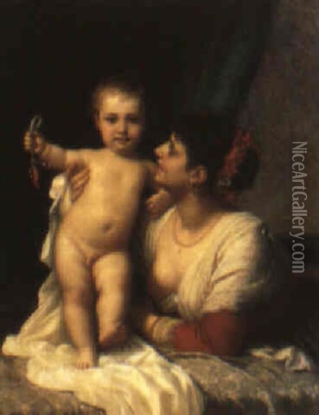 Italiensk Kvinna Med Barn Oil Painting - Gustav Adolf Mueller-Koburg