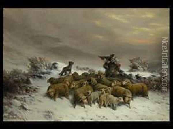 Schafer Im Sturm Oil Painting - August Friedrich Schenck