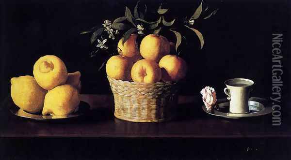 Still-life with Lemons, Oranges and Rose 1633 Oil Painting - Francisco De Zurbaran