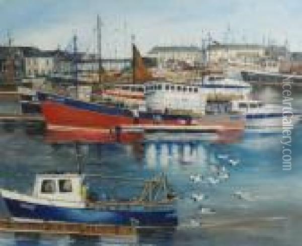 Repaint Sovereign Harbour Eastbourne Oil Painting - Frank Richards