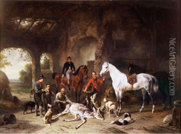 The Return From The Hunt Oil Painting - Wouterus Verschuur
