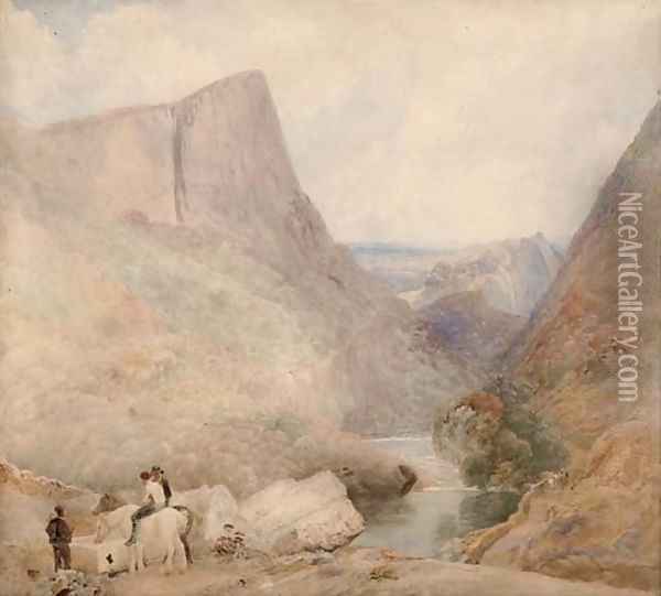Respite near a river valley Oil Painting - English School