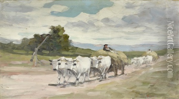 Hay Carts Oil Painting - Nicolae Grigorescu