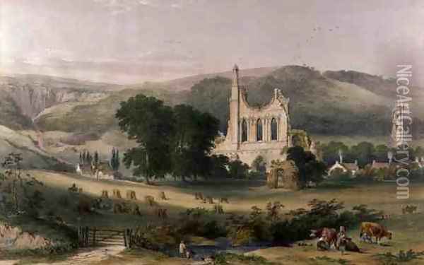 Byland Abbey from the South West, from The Monastic Ruins of Yorkshire, engraved by George Hawkins 1819-52, 1842 Oil Painting - William Richardson