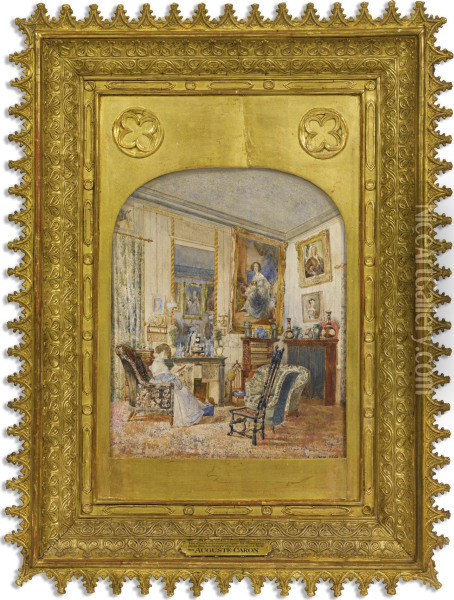 A Romantic Interior, The Comtesse De La Bourdonnaye In Her Salon, Paris Oil Painting - Alexandre Auguste Caron