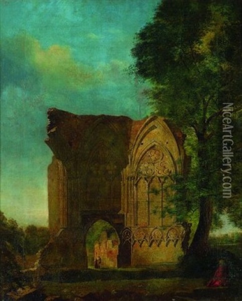 Gotische Kirchenruine Zwischen Baumen Oil Painting - Carl August Wizani