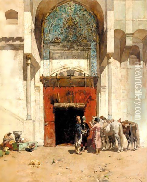 An Ottoman Portico Oil Painting - Alberto Pasini