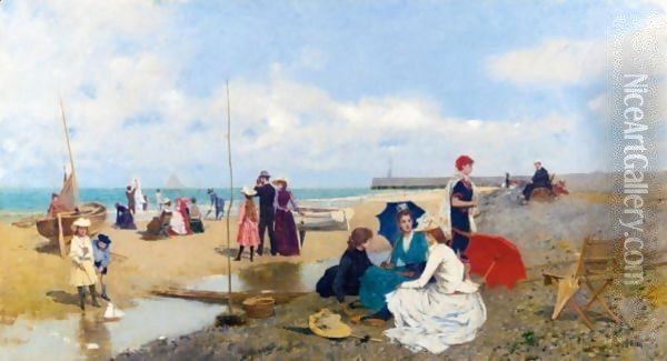 An Afternoon On The Beach Oil Painting - Francisco Miralles Galup
