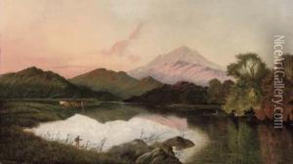 An Angler In A River Landscape Oil Painting - Edwin H., Boddington Jnr.