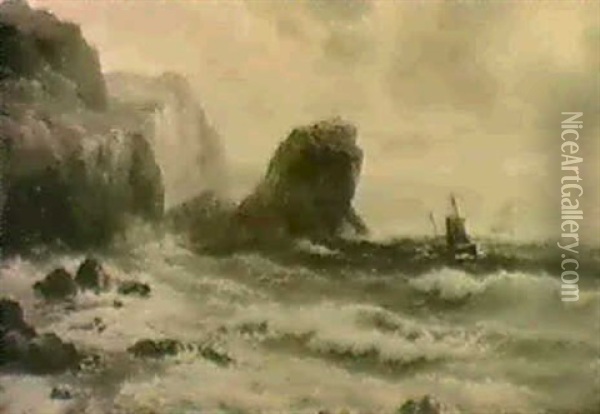 A Coastal Scene Oil Painting - Vilhelm Melbye