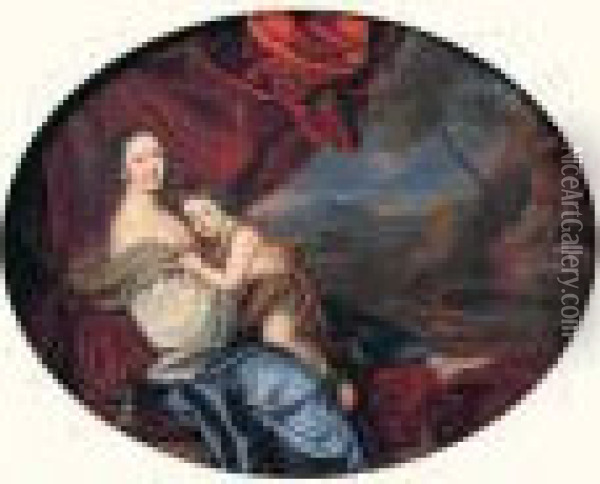 Portrait De Madame De Maintenon Et Du Duc Du Maine Oil Painting - Pierre Le Romain I Mignard