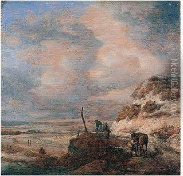 Dune Landscape With Figures On A Road Oil Painting - Pieter Wouwermans or Wouwerman