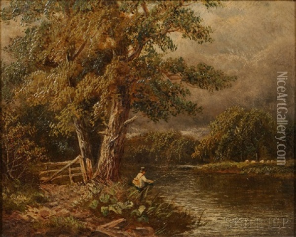Fisherman At A Lake Oil Painting - Henry Dawson