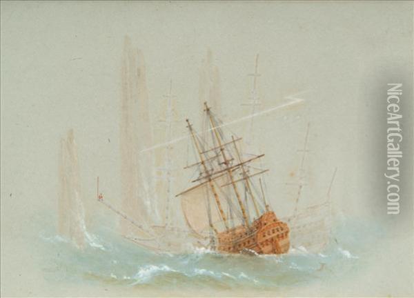 Caught In A Rough Sea Oil Painting - George William Joy