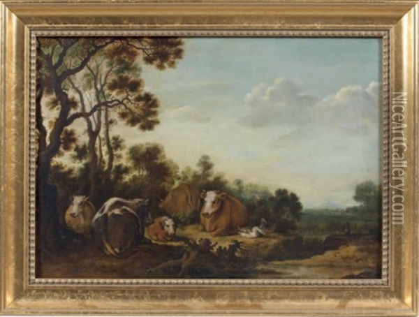 Vaches Et Canards Dans Un Paysage Oil Painting - Gillis Claesz De Hondecoeter