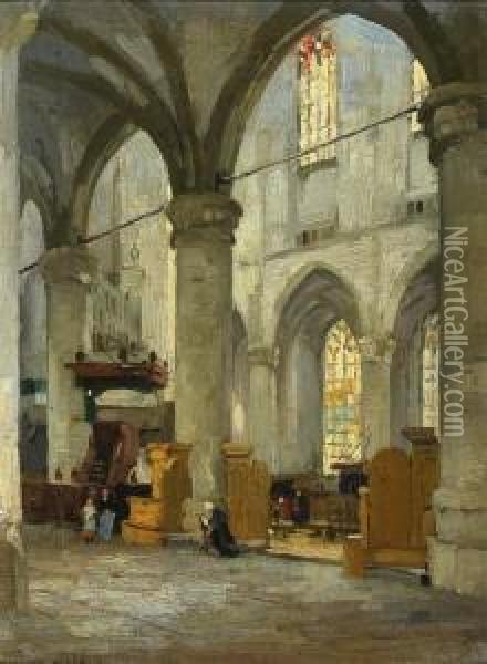 Interior Of The Grote Kerkin The Hague Oil Painting - Joseph Gerardus van Jole