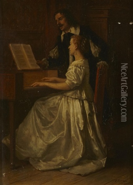 The Piano Lesson Oil Painting - Benjamin Eugene Fichel