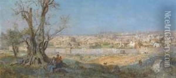 Jerusalem, Seen From The Mount Of Olives Oil Painting - Pierre-Henri-Theodore Tetar van Elven