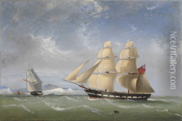 A Ship In Two Positions Off Dover In The Channel (collab. W/ John Tudgay) Oil Painting - Frederick Tudgay