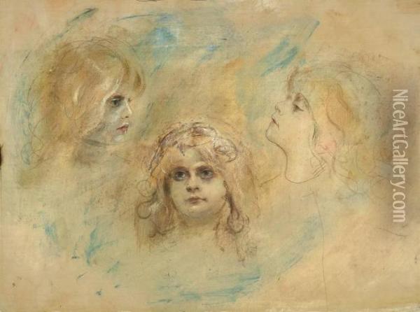 Drei Engelskopfe Marion Oil Painting - Franz von Lenbach