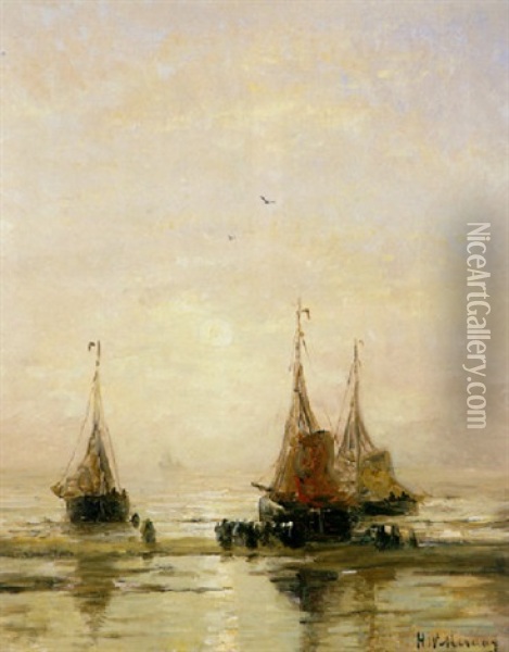 Sunset Oil Painting - Hendrik Willem Mesdag