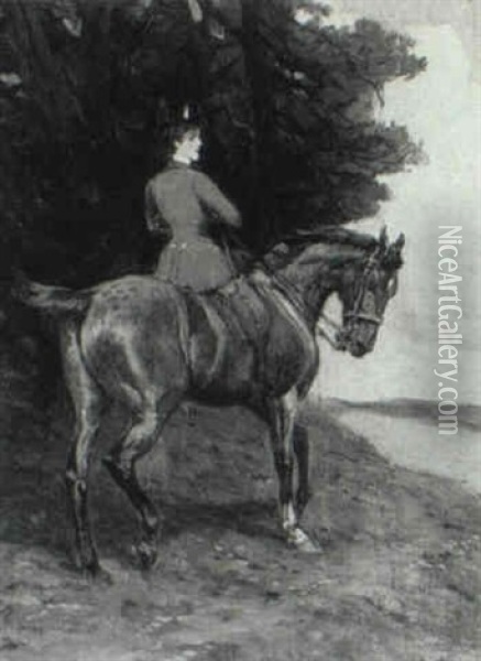 The Artist's Wife On A Roan Horse Oil Painting - John Charlton