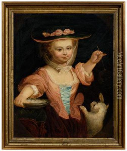 Child Playing With Bubbles And A Cat Oil Painting - Jean-Germain Drouais