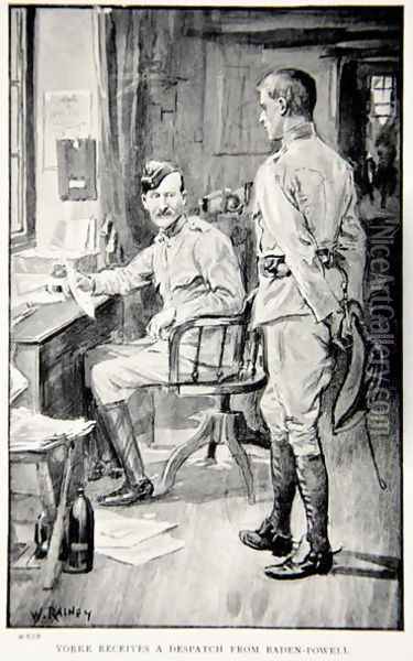 Yorke receives a despatch from Baden-Powell, an illustration from With Roberts to Pretoria A Tale of the South African War by G.A. Henty, pub. London, 1902 Oil Painting - William Rainey