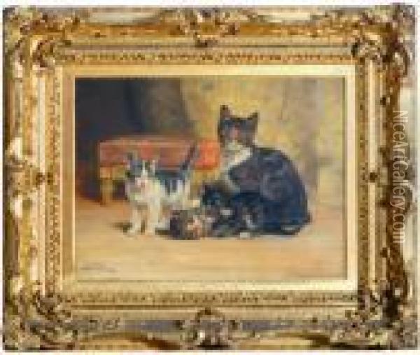 Cat With Her Kittens Oil Painting - John Henry Dolph