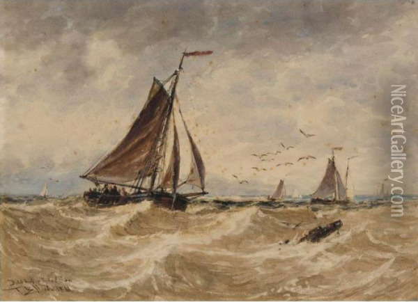 Dutch Boats In The North Sea Oil Painting - Thomas Bush Hardy