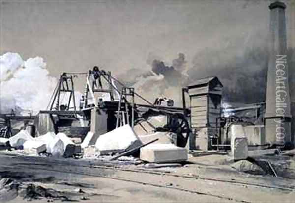 Ventilating shaft and winding engine, Kilsby Tunnel Oil Painting - John Cooke Bourne