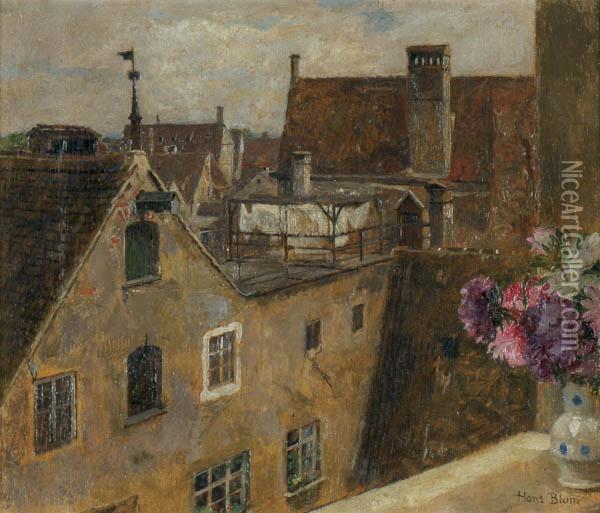 Cityscape View From A Window Oil Painting - Hans Blum