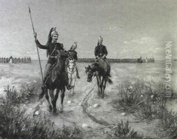 Cavalry Maneuvers Oil Painting - Etienne Prosper Berne-Bellecour