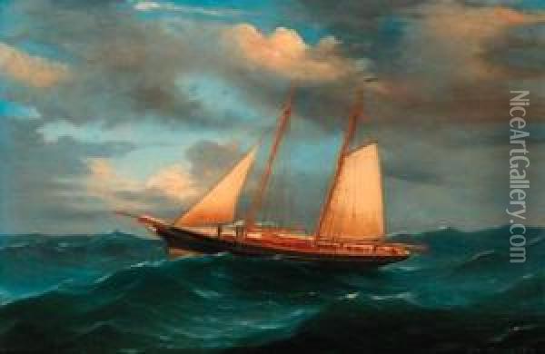 A Royal Thames Yacht Club Schooner Under Reduced Rig Oil Painting - de Simone Tommaso