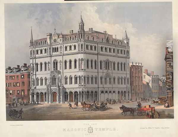 The new Masonic Temple, Boston, egnraved by J.H Bufford, 1865 Oil Painting - Wheelock, Merrill G.