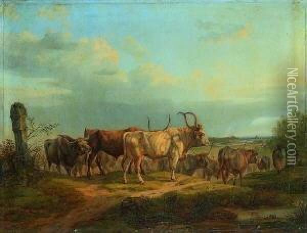 Rinderherde Vor Munchen Oil Painting - Friedrich Johann Voltz