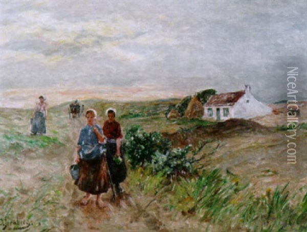 Bauerinnen In Hollandischer Dunenlandschaft Oil Painting - Olof August Andreas Jernberg