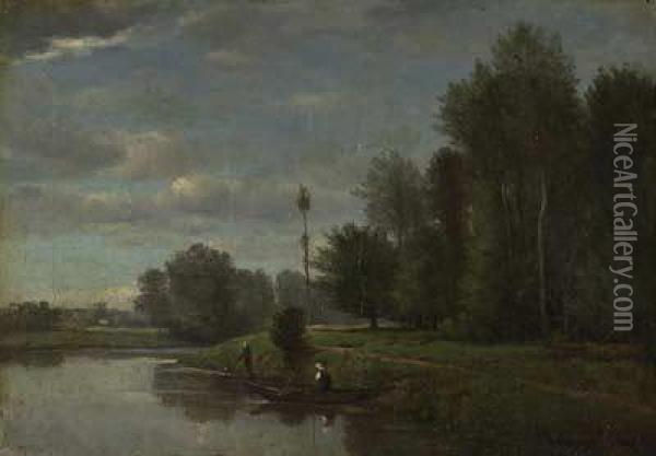 Sommerliche Fluslandschaft Oil Painting - Emile Charles Lambinet