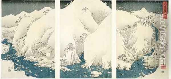 Snow storm in the mountains and rivers of Kiso Oil Painting - Utagawa or Ando Hiroshige