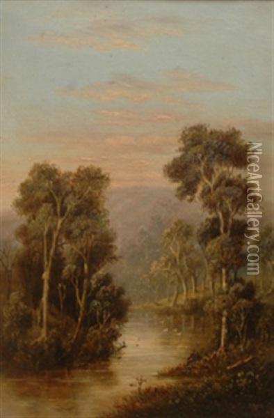 Mount Juliet From The Watts River Healesville Oil Painting - William Short Sr.