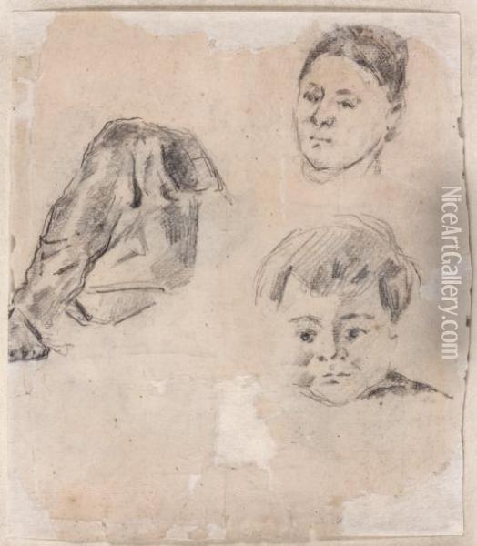 Etudes D'apres Madame Cezanne Et Lepetit Paul Oil Painting - Paul Cezanne