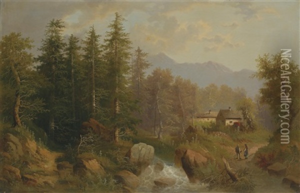 Alpenlandschaft Mit Einem Bach Oil Painting - Edouard Boehm
