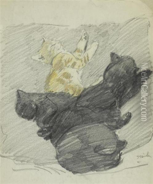 Five Sleeping Cats Oil Painting - Theophile Alexandre Steinlen