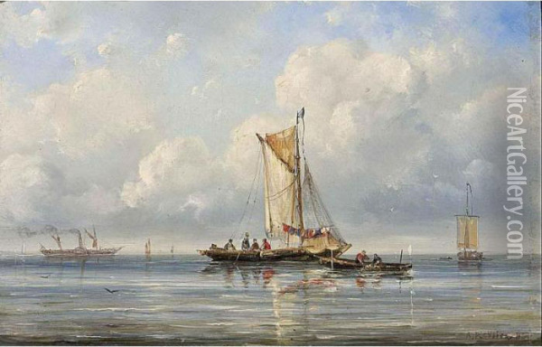 Fishing In A Calm Oil Painting - Ary Pleysier