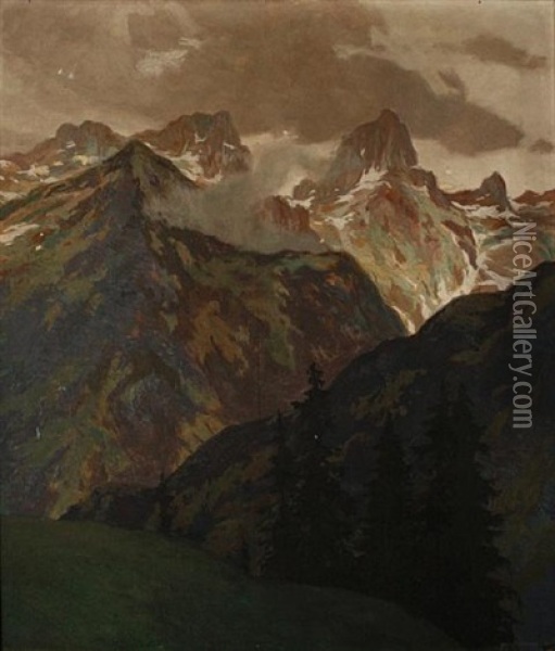 Misty Mountains Oil Painting - Hugo Hodiener (Hodina)