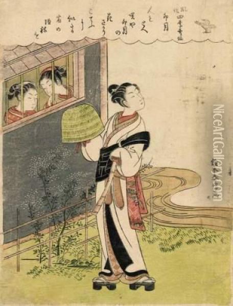 Jeune Femme Debout Dans Un Jardin Oil Painting - Suzuki Harunobu