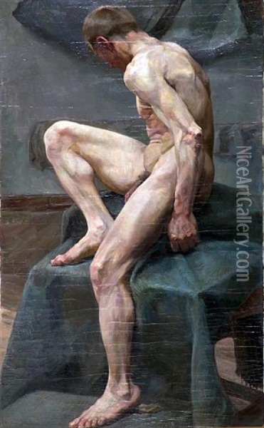 A Seated Male Model Oil Painting - Angelo comte de Courten