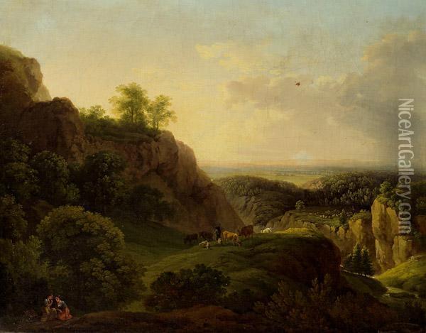 Blick In Ein Weites Tal Mit Hirten Und Weidetieren Oil Painting - Martin von Molitor