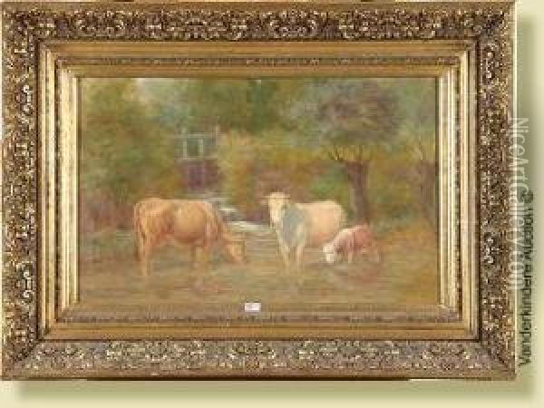 Vaches A La Mare Oil Painting - John-Lewis Shonborn