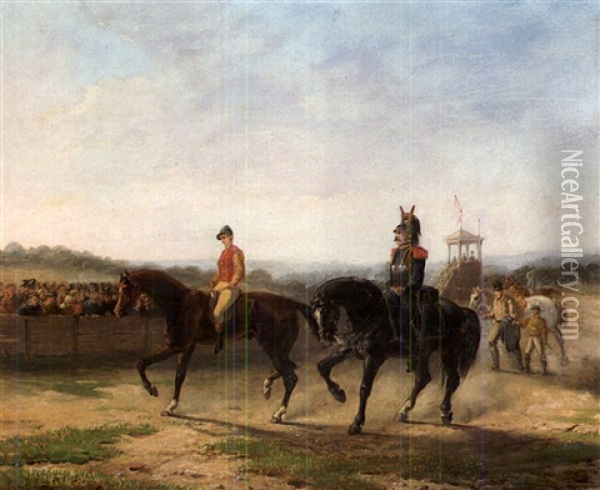 Ein Kavallerist Auf Der Rennbahn Oil Painting - Jean Charles Joseph Remond